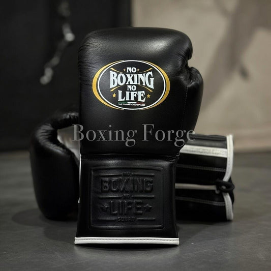 No Boxing No Life Metallic Training Gloves, Premium Genuine Leather Custom Color Sparring Gear