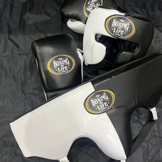 No Boxing No Life Complete Boxing Set – Gloves, Head Guard & Body Protector | Black & White