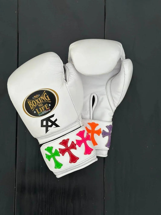 No Boxing No Life White Chrome Hearts Edition Premium Leather Boxing Gloves | Professional Training & Sparring Gloves