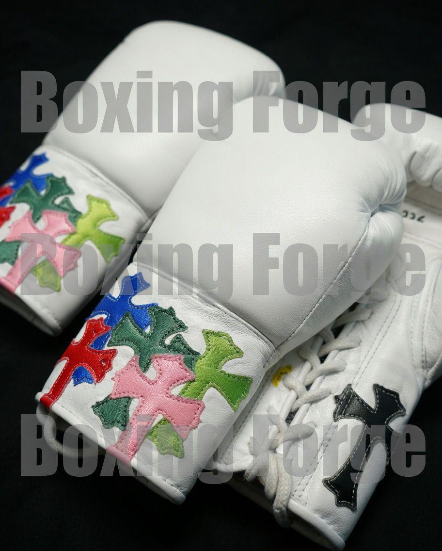 Luxury White Boxing Set – Gloves & Headgear with Vibrant Cross Artwork – Custom Fight Gear in cow hide leather.