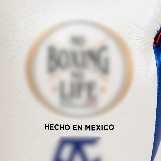 Mexican Style Lace-Up Boxing Gloves — White Blue Red Metallic  Leather | 8oz to 16oz | OEM Custom