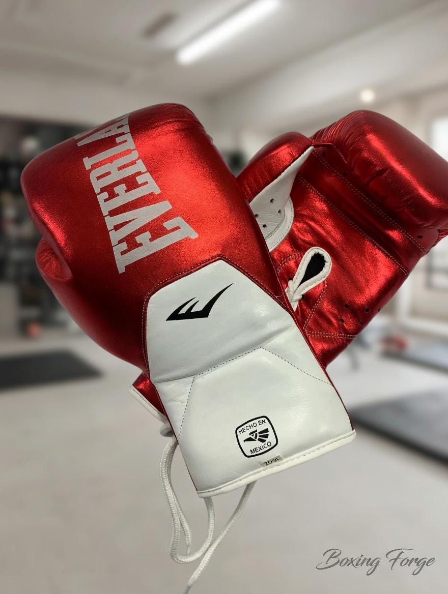 Red Everlast Boxing Gloves, Premium Leather Training Gear for Heavy Bag and Sparring