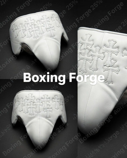 White Gothic Cross Custom Boxing Gloves, Chrome Hearts Inspired Premium Leather Sparring Gear