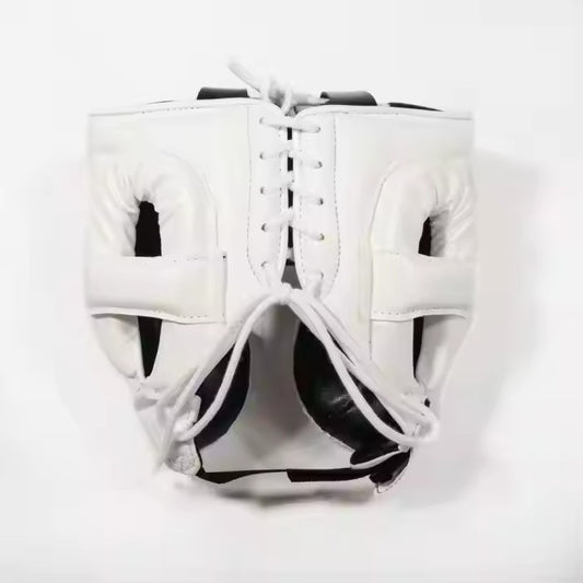 Boxing Forge Pure White Elite Boxing Set | White Leather Gloves, Headgear & Groin Guard | Pro Training & Sparring Kit