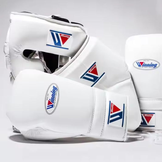 Boxing Forge Pure White Elite Boxing Set | White Leather Gloves, Headgear & Groin Guard | Pro Training & Sparring Kit