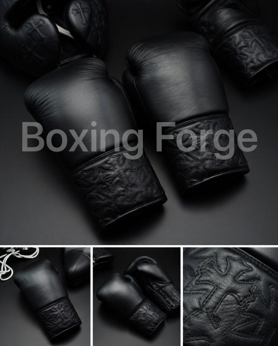 Black cow hide Leather Boxing Headgear & Gloves Set – MMA Sparring Gear, Handcrafted Boxing Forge Training Kit with free shipping and name