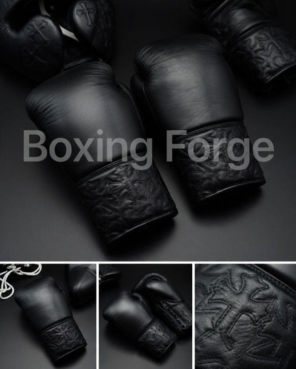 Black cow hide Leather Boxing Headgear & Gloves Set – MMA Sparring Gear, Handcrafted Boxing Forge Training Kit with free shipping and name