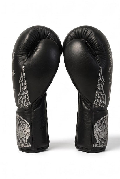 Dragon  Griffin Engraved Boxing Set – Black cow hide Leather Groin Guard, Headgear &  Gloves, Mythical Fight Gear free shipping