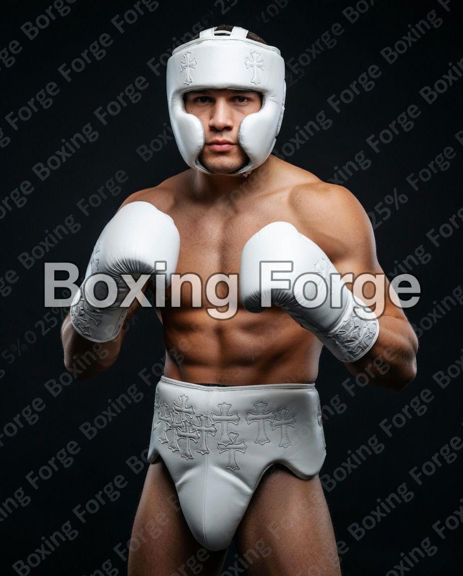 White Gothic Cross Custom Boxing Gloves, Chrome Hearts Inspired Premium Leather Sparring Gear