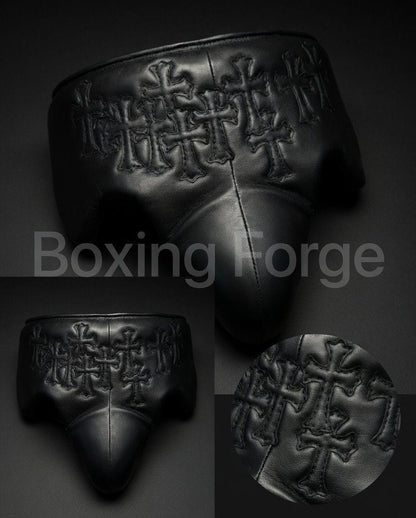 Black cow hide Leather Boxing Headgear & Gloves Set – MMA Sparring Gear, Handcrafted Boxing Forge Training Kit with free shipping and name