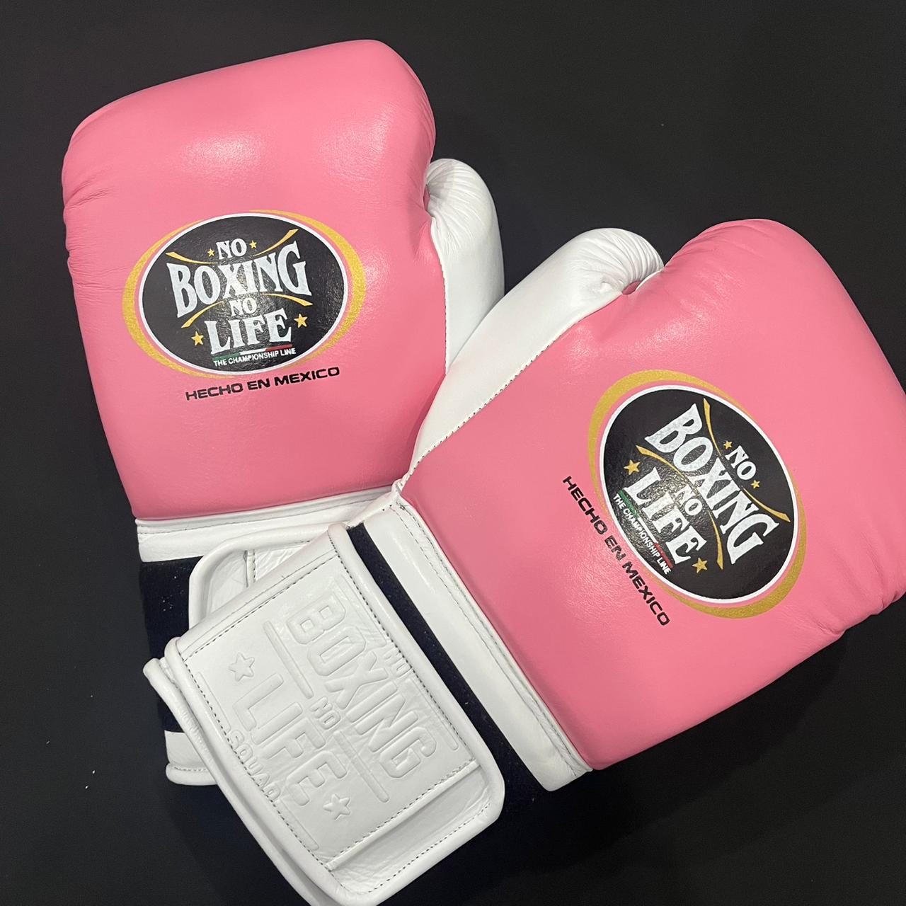 Pink No Boxing No Life Training Gloves, Premium Cowhide Leather Sparring and Fight Gear