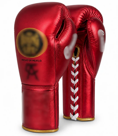 Mexican Style Lace-Up Boxing Gloves — White Blue Red Metallic  Leather | 8oz to 16oz | OEM Custom