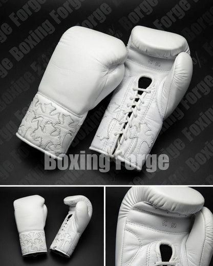 White Gothic Cross Custom Boxing Gloves, Chrome Hearts Inspired Premium Leather Sparring Gear