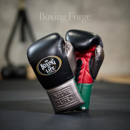 No Boxing No Life Training Gloves, Premium Metallic Leather Sparring and Fight Gloves