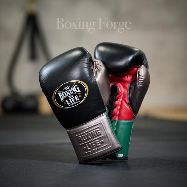 No Boxing No Life Training Gloves, Premium Metallic Leather Sparring and Fight Gloves