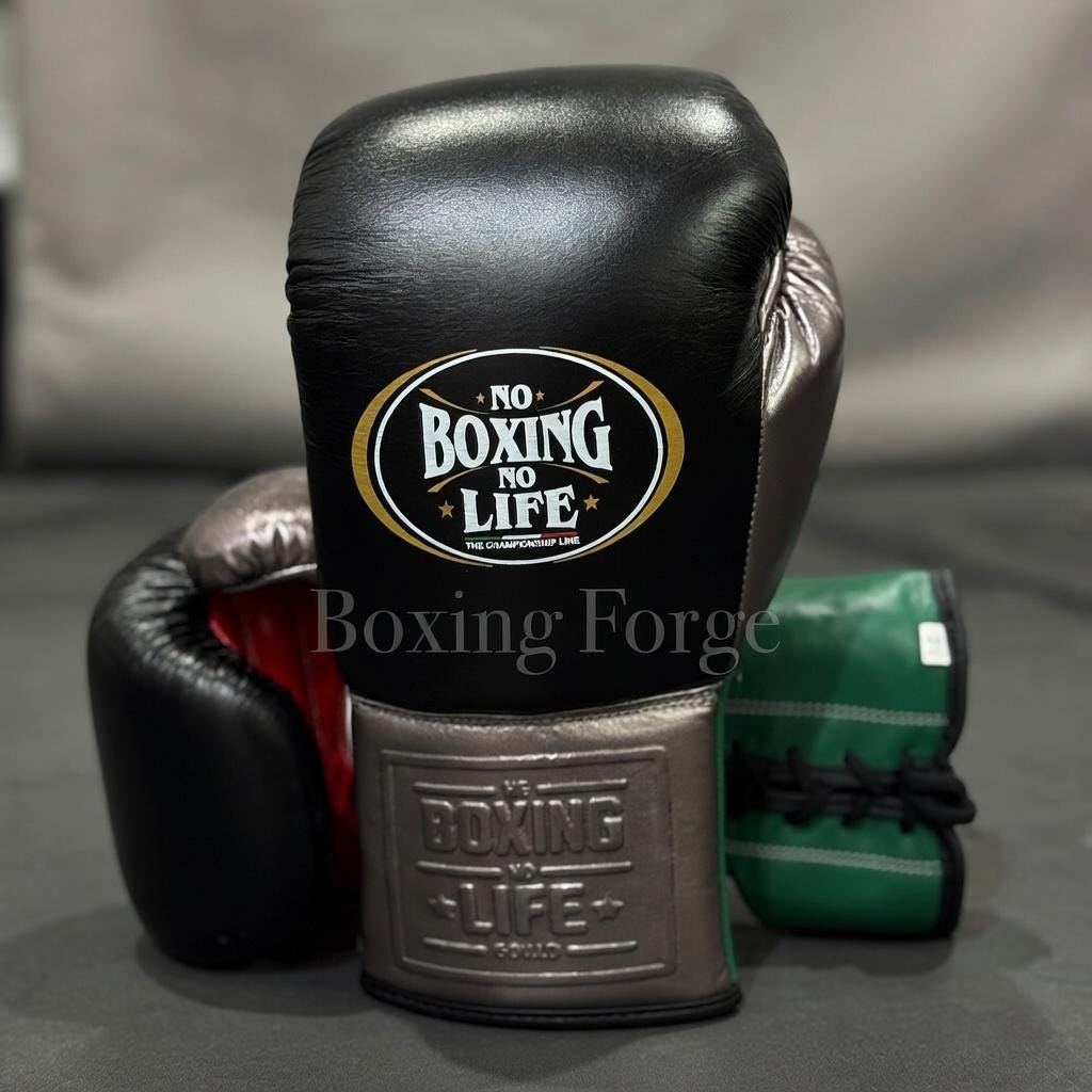 No Boxing No Life Training Gloves, Premium Metallic Leather Sparring and Fight Gloves