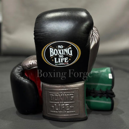 No Boxing No Life Training Gloves, Premium Metallic Leather Sparring and Fight Gloves