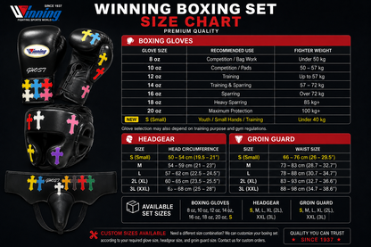 Winning Style Boxing Set Maroon/Yellow – Lace-Up Gloves, Headgear & Groin Guard