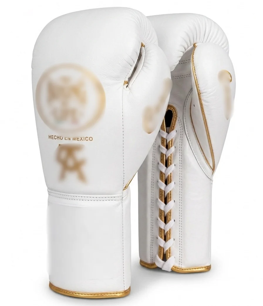 Mexican Style Lace-Up Boxing Gloves — White Blue Red Metallic  Leather | 8oz to 16oz | OEM Custom