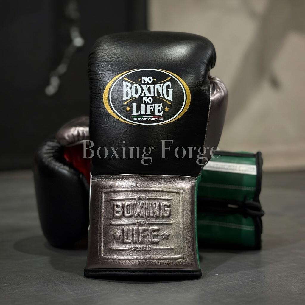 No Boxing No Life Training Gloves, Premium Metallic Leather Sparring and Fight Gloves