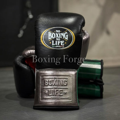 No Boxing No Life Training Gloves, Premium Metallic Leather Sparring and Fight Gloves