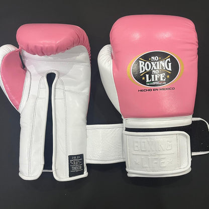 Pink No Boxing No Life Training Gloves, Premium Cowhide Leather Sparring and Fight Gear