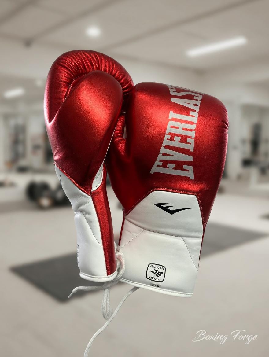 Red Everlast Boxing Gloves, Premium Leather Training Gear for Heavy Bag and Sparring