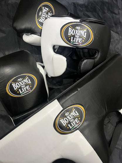 No Boxing No Life Complete Boxing Set – Gloves, Head Guard & Body Protector | Black & White