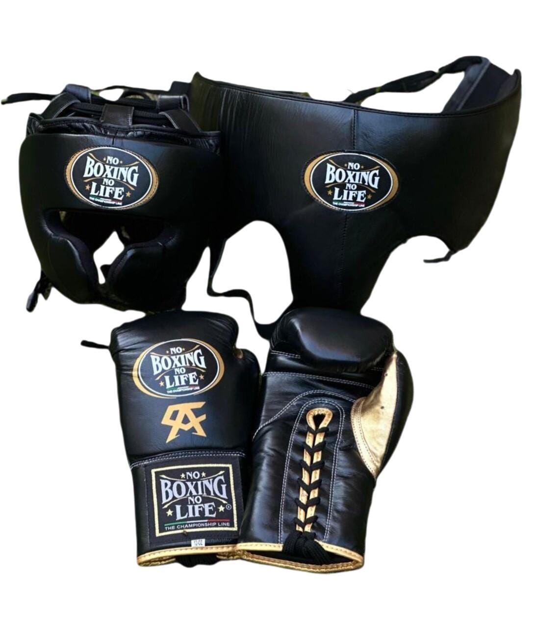 No Boxing No Life Leather Training Gloves, Head Protection, Groin Protection, punching bag, mma gloves, winning boxing gloves