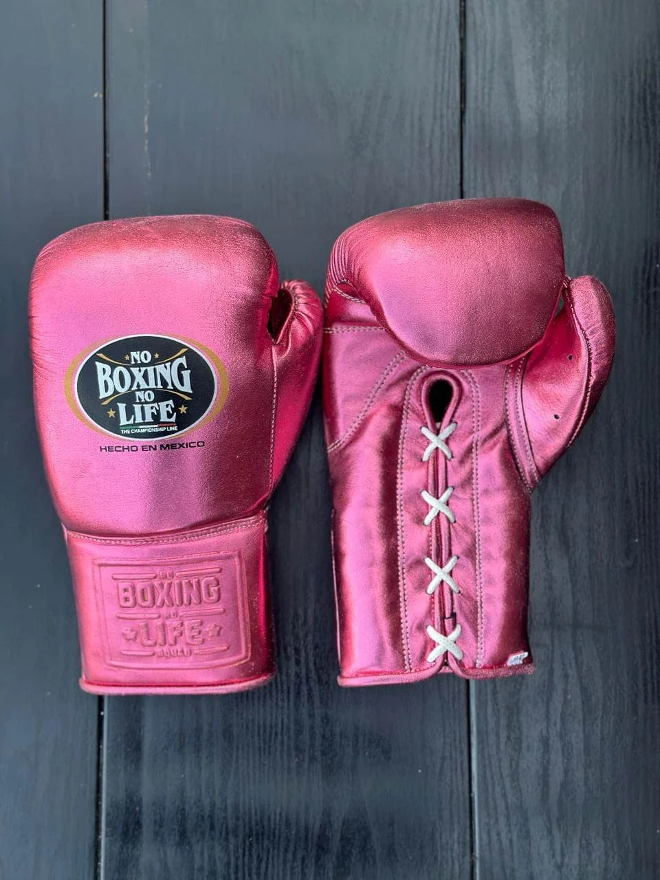 No Boxing No Life Metallic Pink Premium Leather Boxing Gloves | Professional Training & Sparring Gloves