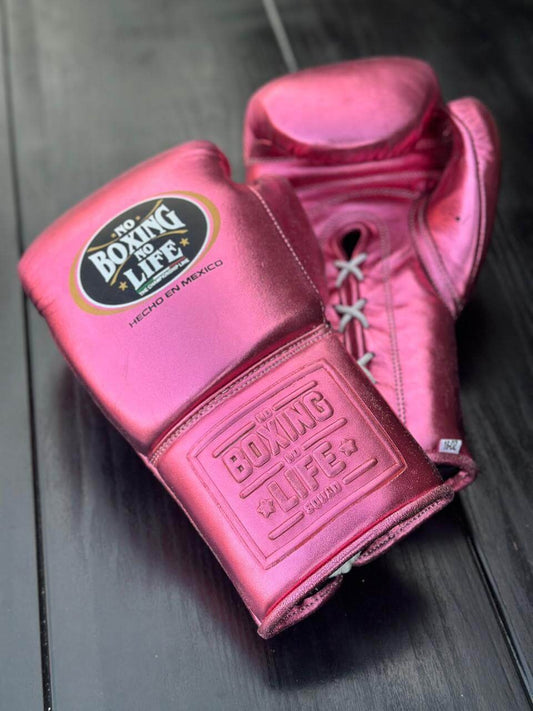 No Boxing No Life Metallic Pink Premium Leather Boxing Gloves | Professional Training & Sparring Gloves