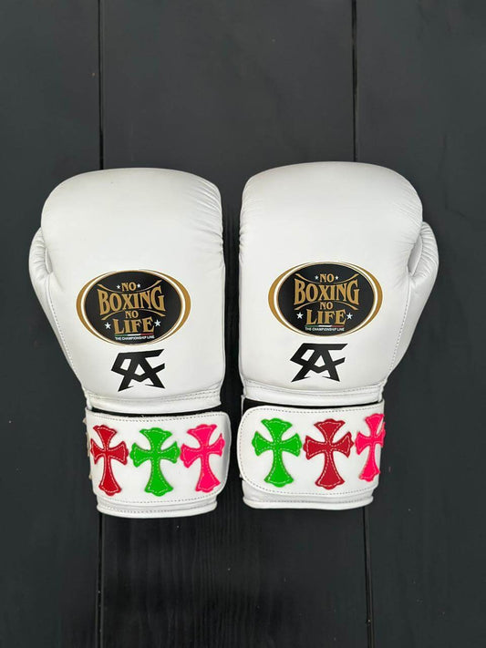 No Boxing No Life White Chrome Hearts Edition Premium Leather Boxing Gloves | Professional Training & Sparring Gloves