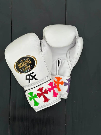 No Boxing No Life White Chrome Hearts Edition Premium Leather Boxing Gloves | Professional Training & Sparring Gloves