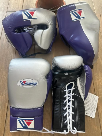 Winning Style Boxing Set | Lace-Up Gloves, Headgear & Groin Guard