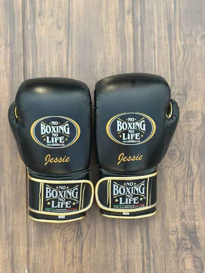 Custom Boxing Gloves Black & Gold – Add Your Name | Genuine Leather