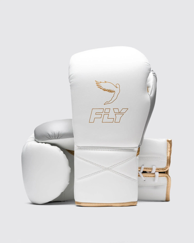 Premium White/Gold Boxing Gloves – Professional Training & Sparring Gloves