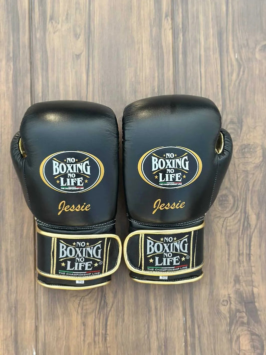 Custom Boxing Gloves Black & Gold – Add Your Name | Genuine Leather