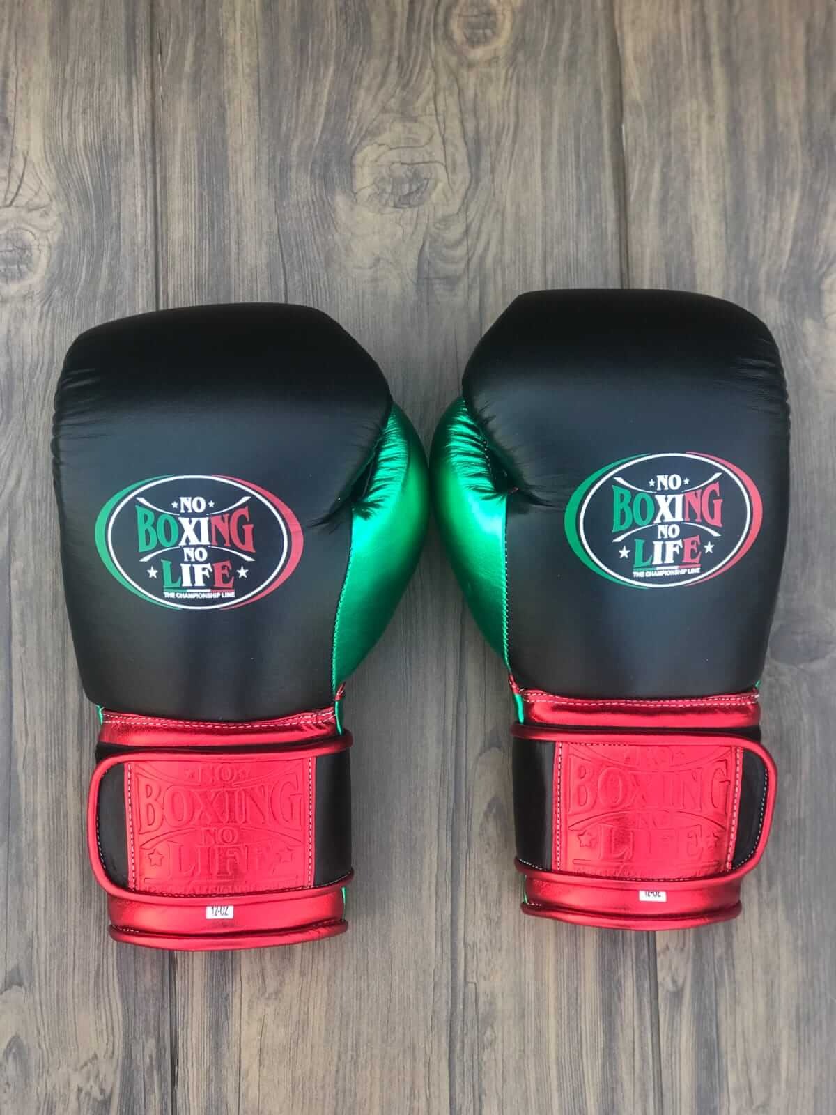 Black Green Red Metallic Boxing Gloves – Premium Leather Training Gloves
