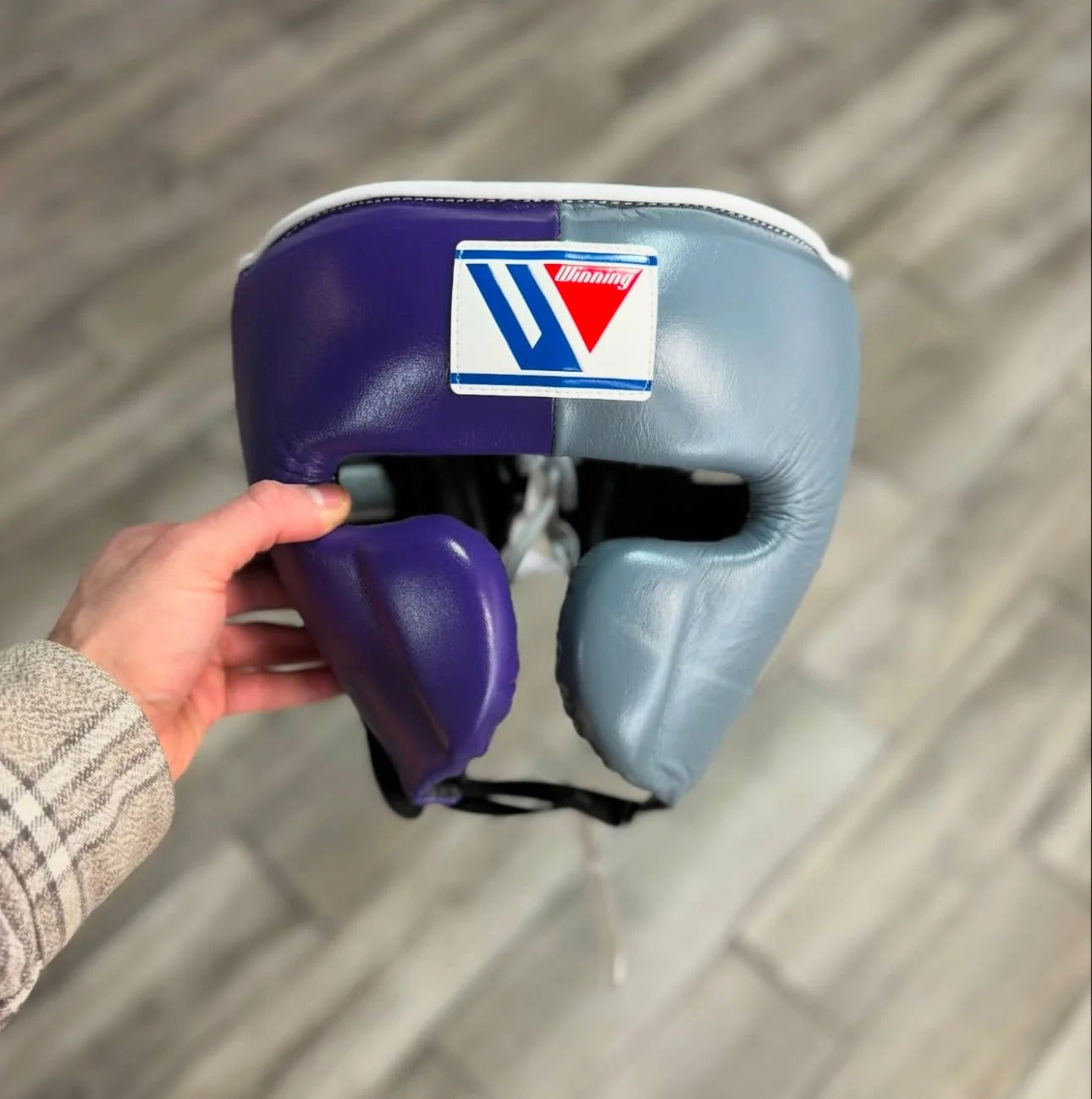 Winning Style Grey & Purple Boxing Set | Lace-Up Gloves, Headgear & Groin Guard