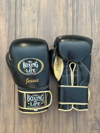 Custom Boxing Gloves Black & Gold – Add Your Name | Genuine Leather