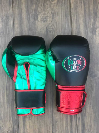 Black Green Red Metallic Boxing Gloves – Premium Leather Training Gloves