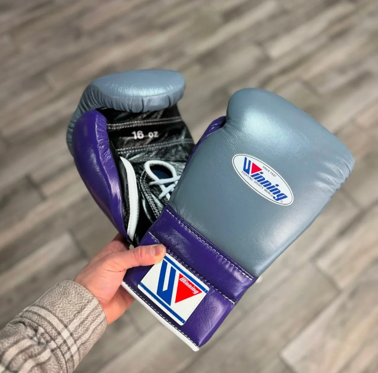 Winning Style Grey & Purple Boxing Set | Lace-Up Gloves, Headgear & Groin Guard