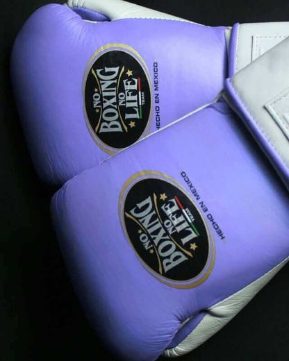 No Boxing No Life (NBNL) Premium Leather Boxing Gloves – Purple & White | Professional Training & Sparring Gloves