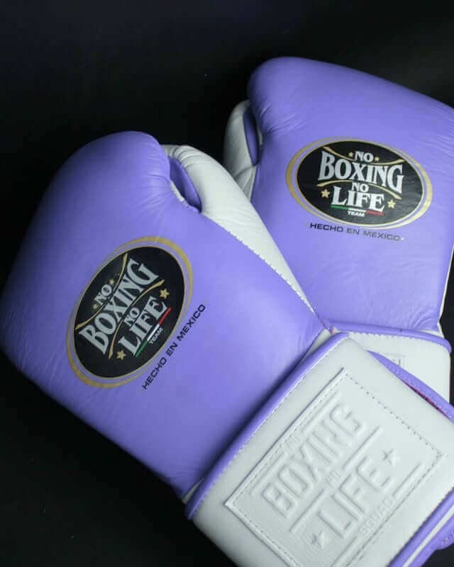 No Boxing No Life (NBNL) Premium Leather Boxing Gloves – Purple & White | Professional Training & Sparring Gloves