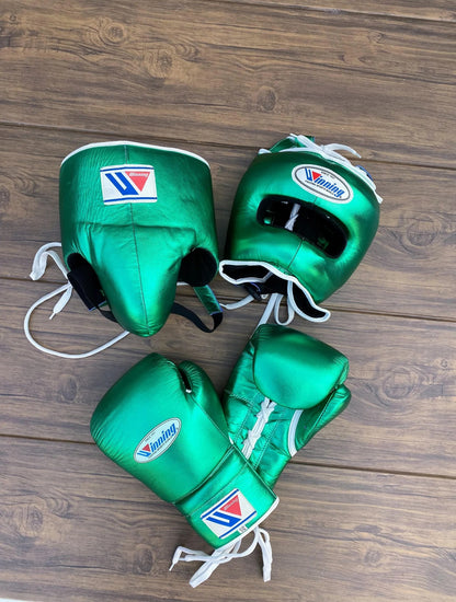 Winning Metallic Green Full Boxing Set – Full Face Headgear, Boxing Gloves & Premium Training Equipment