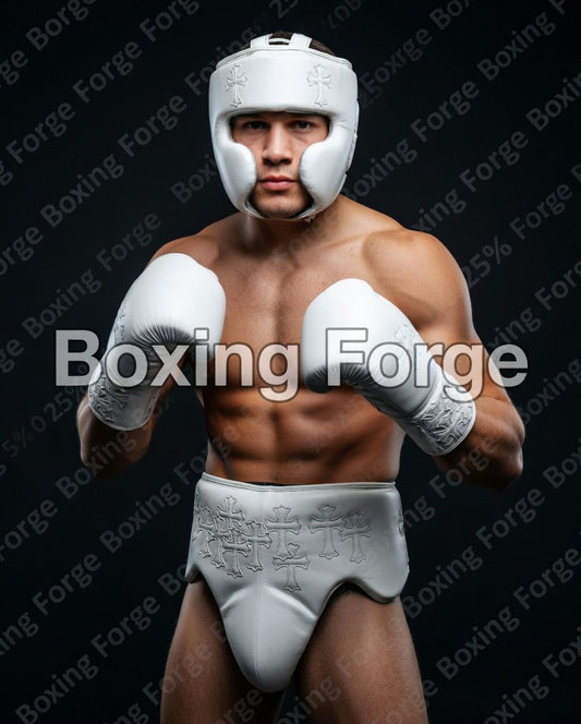 Boxing Forge Cross Series Boxing Set | Leather Gloves Headgear Groin Guard | Training & Sparring Kit