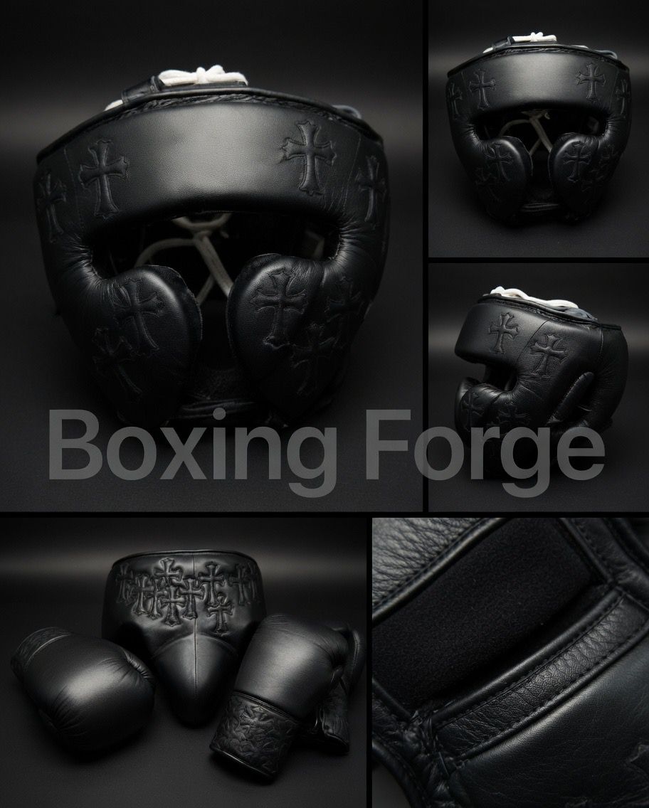 Boxing Forge Cross Series Boxing Set | Leather Gloves Headgear Groin Guard | Training & Sparring Kit
