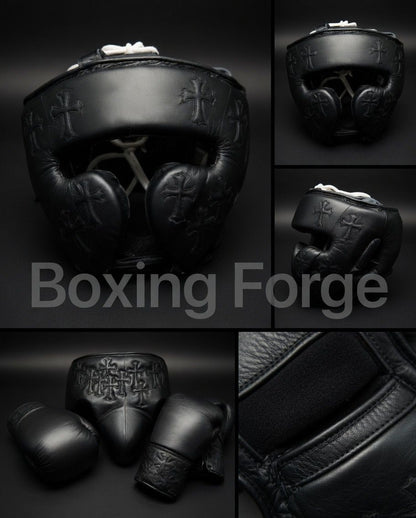 Boxing Forge Cross Series Boxing Set | Leather Gloves Headgear Groin Guard | Training & Sparring Kit